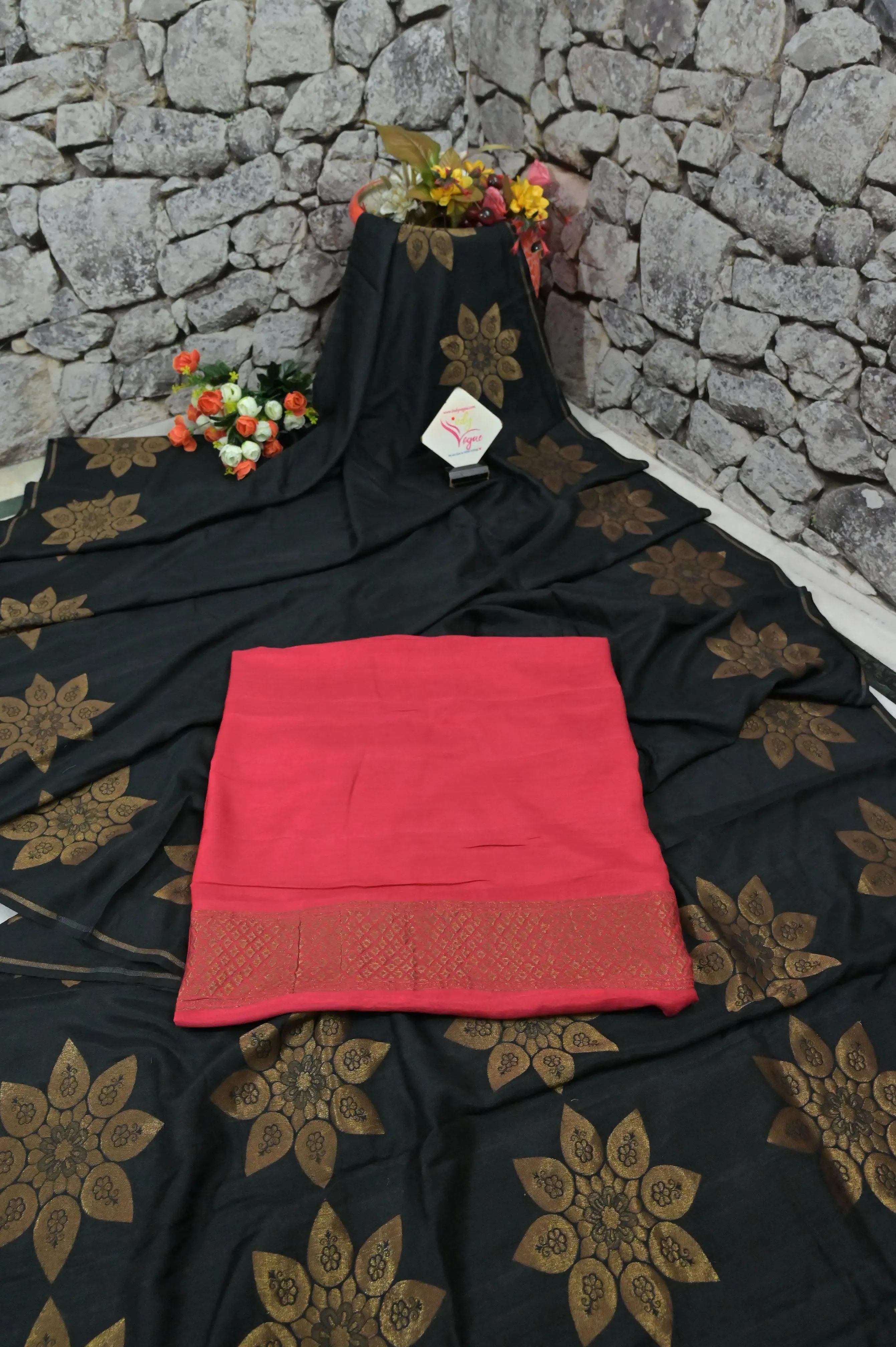 Coal Black Color Muga Banarasi Saree