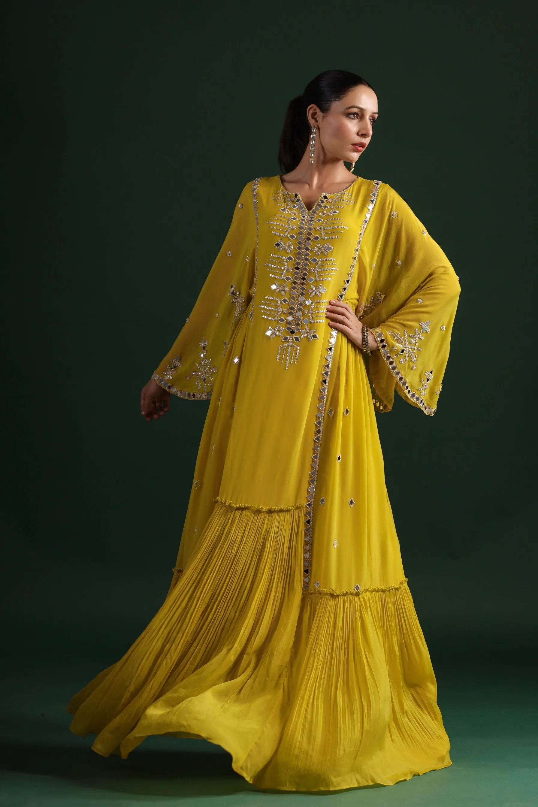 Corn Yellow Embellished Crepe Silk Gown