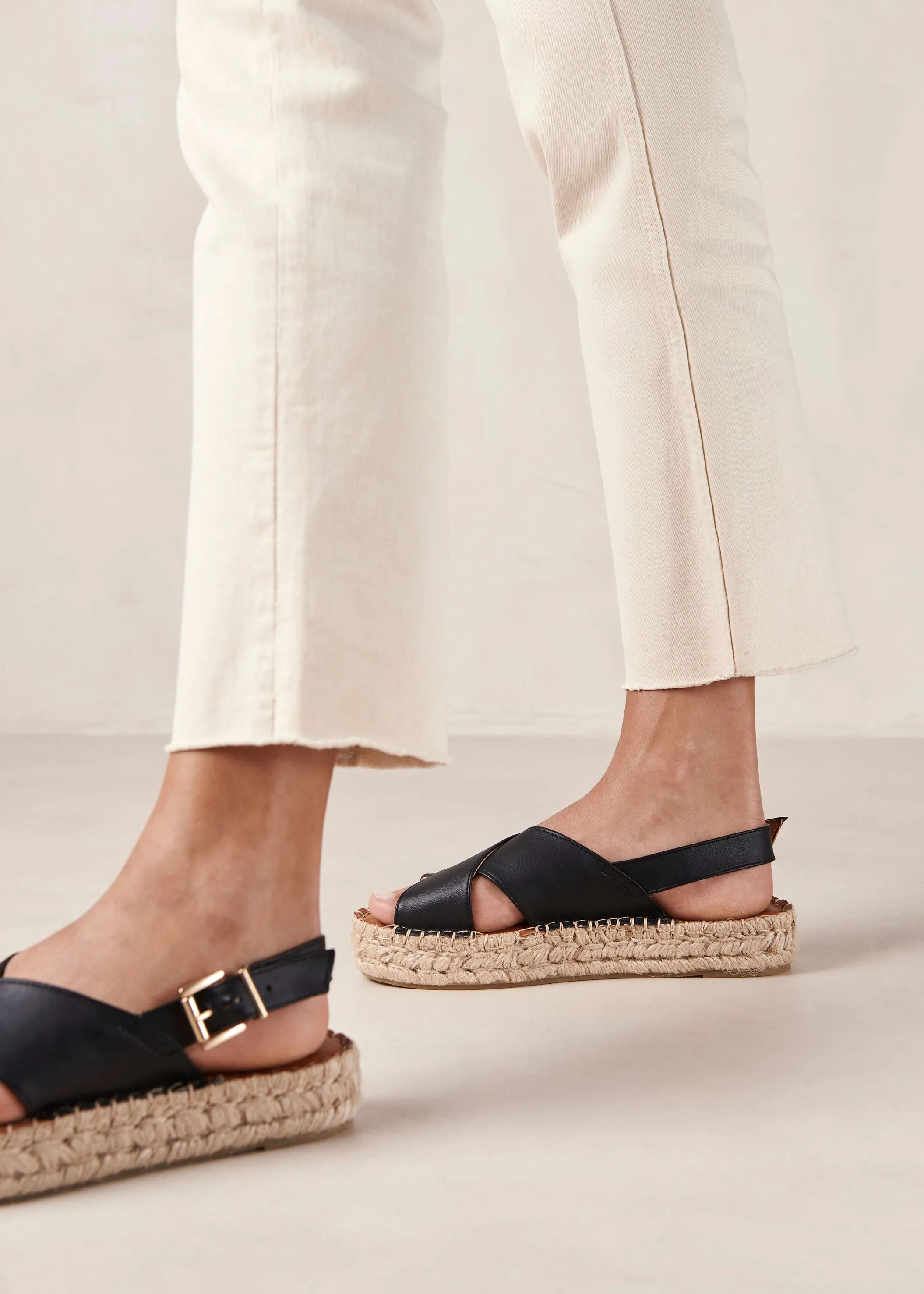 Crossed Corn Black Vegan Leather Espadrilles