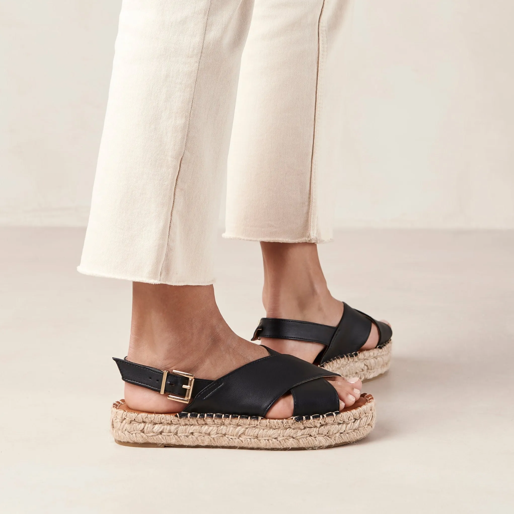 Crossed Corn Black Vegan Leather Espadrilles