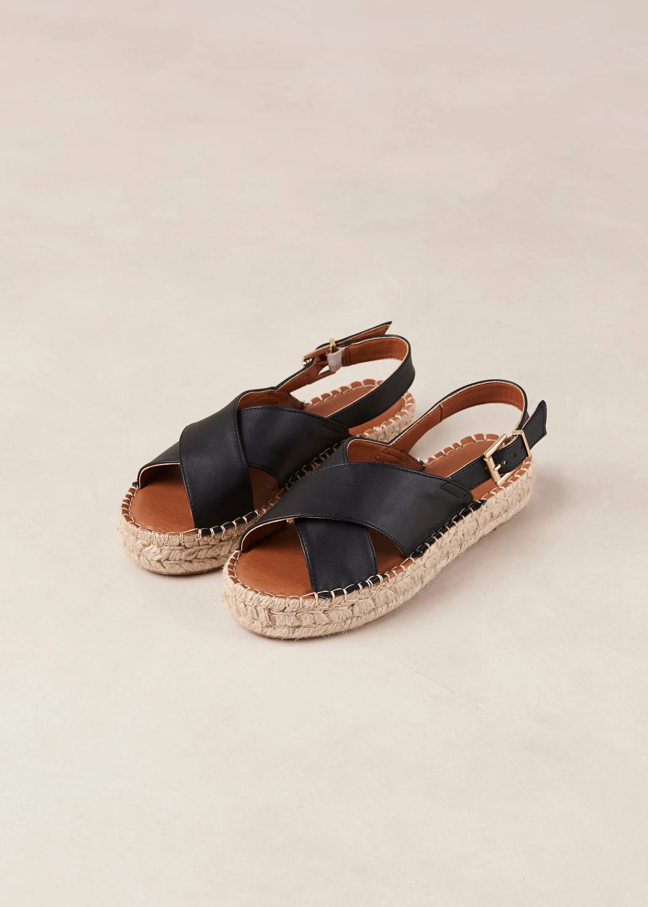 Crossed Corn Black Vegan Leather Espadrilles