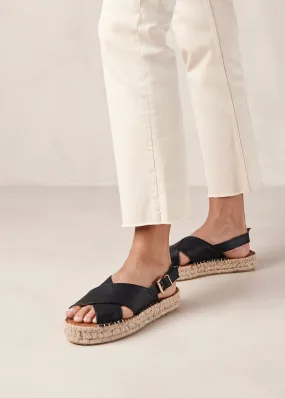 Crossed Corn Black Vegan Leather Espadrilles