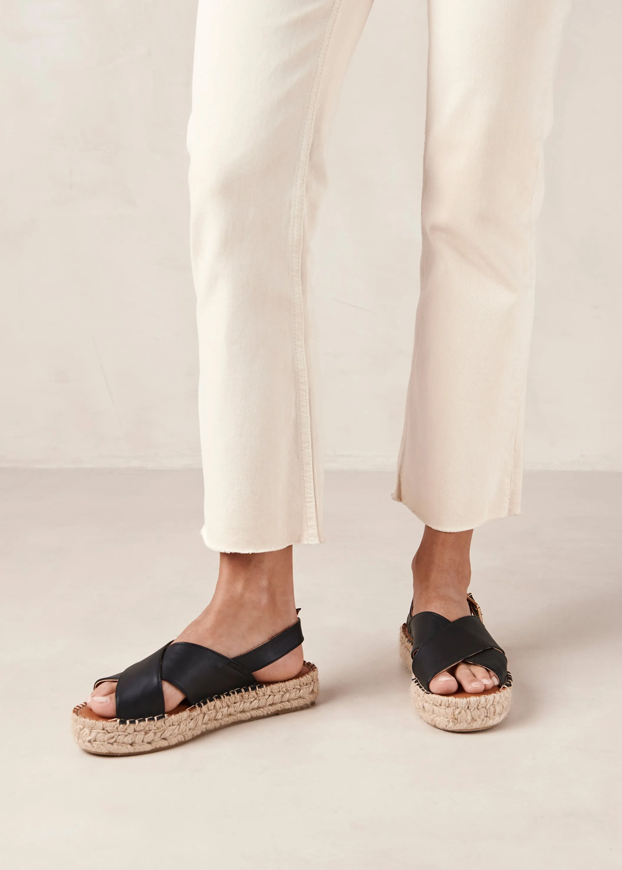 Crossed Corn Black Vegan Leather Espadrilles