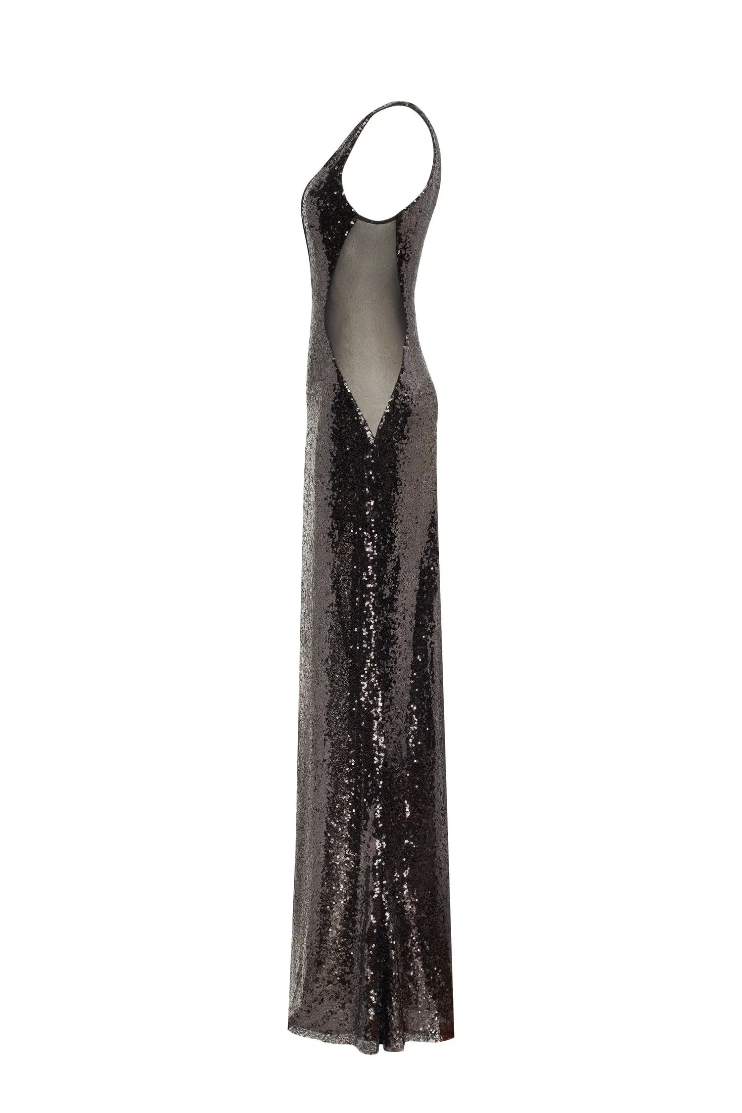 Dazzling fully sequined black maxi dress, Smoky Quartz