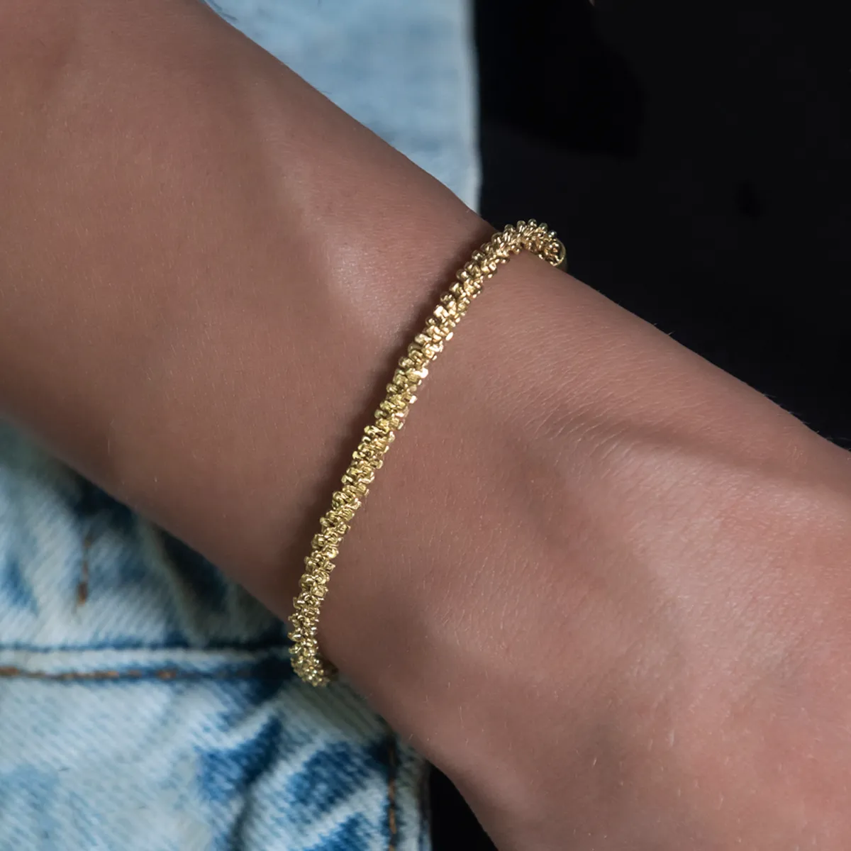 Diamond Cut Popcorn Bracelet in Yellow Gold- 4mm