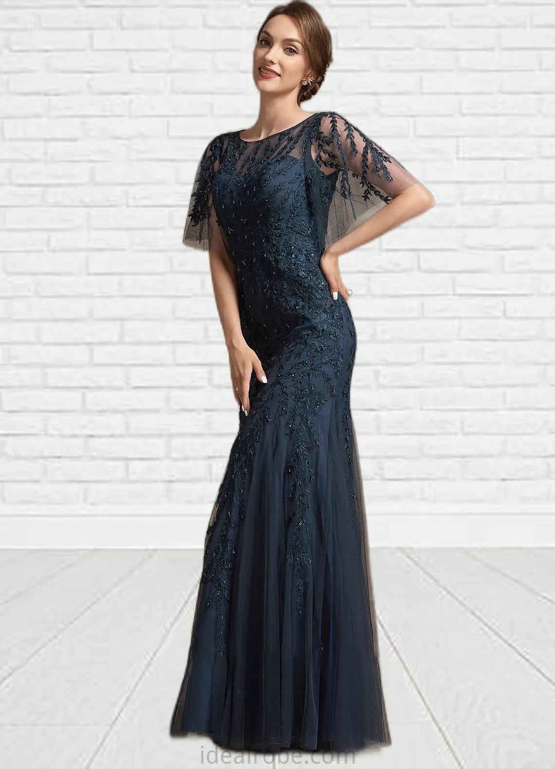 Elliana Trumpet/Mermaid Scoop Neck Floor-Length Tulle Lace Mother of the Bride Dress With Sequins STK126P0014625