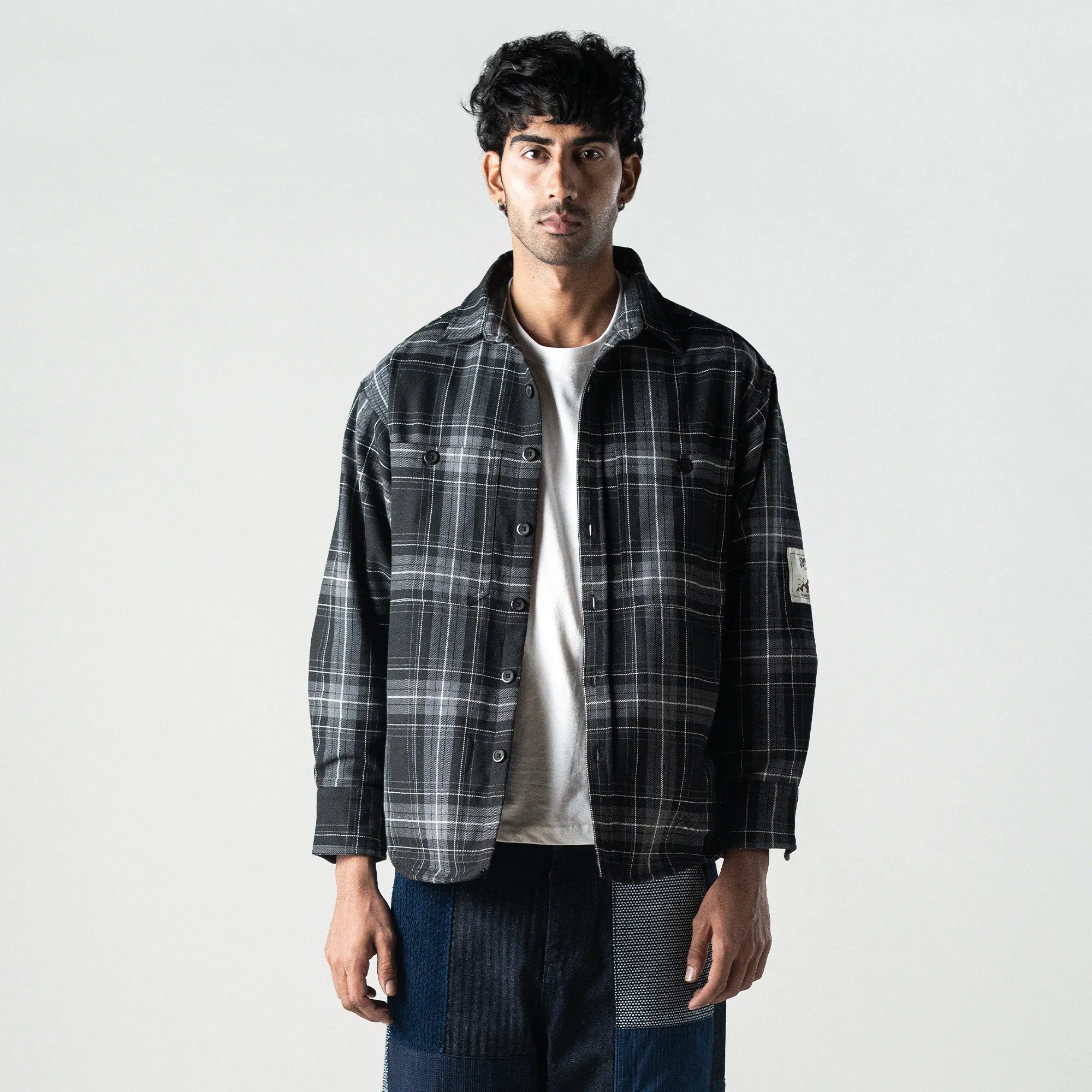 EMBROIDERED FLANNEL SHIRT 'GREY/BLACK'