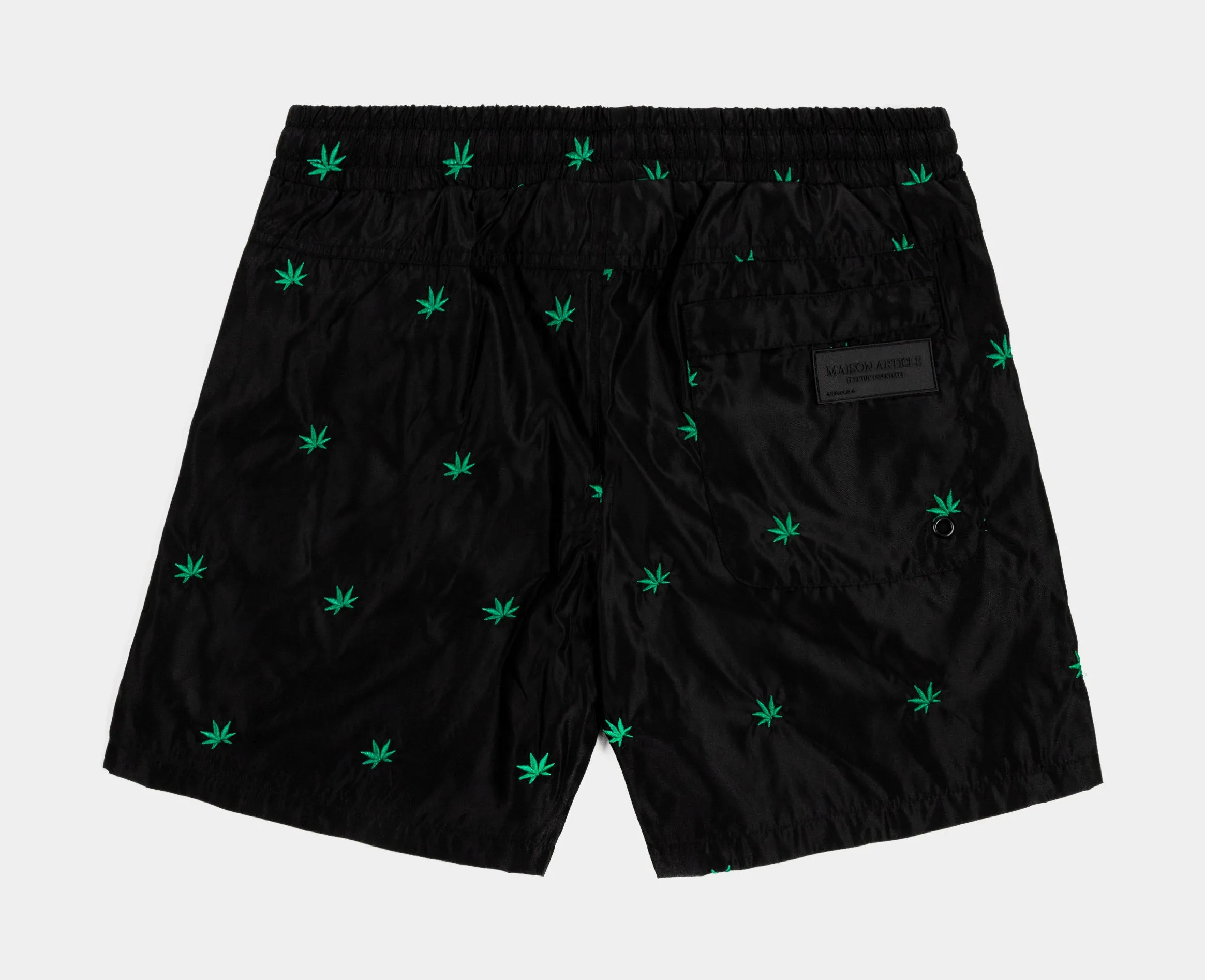 Embroidered Leaf Hybrid Mens Shorts (Black)