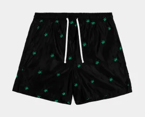 Embroidered Leaf Hybrid Mens Shorts (Black)