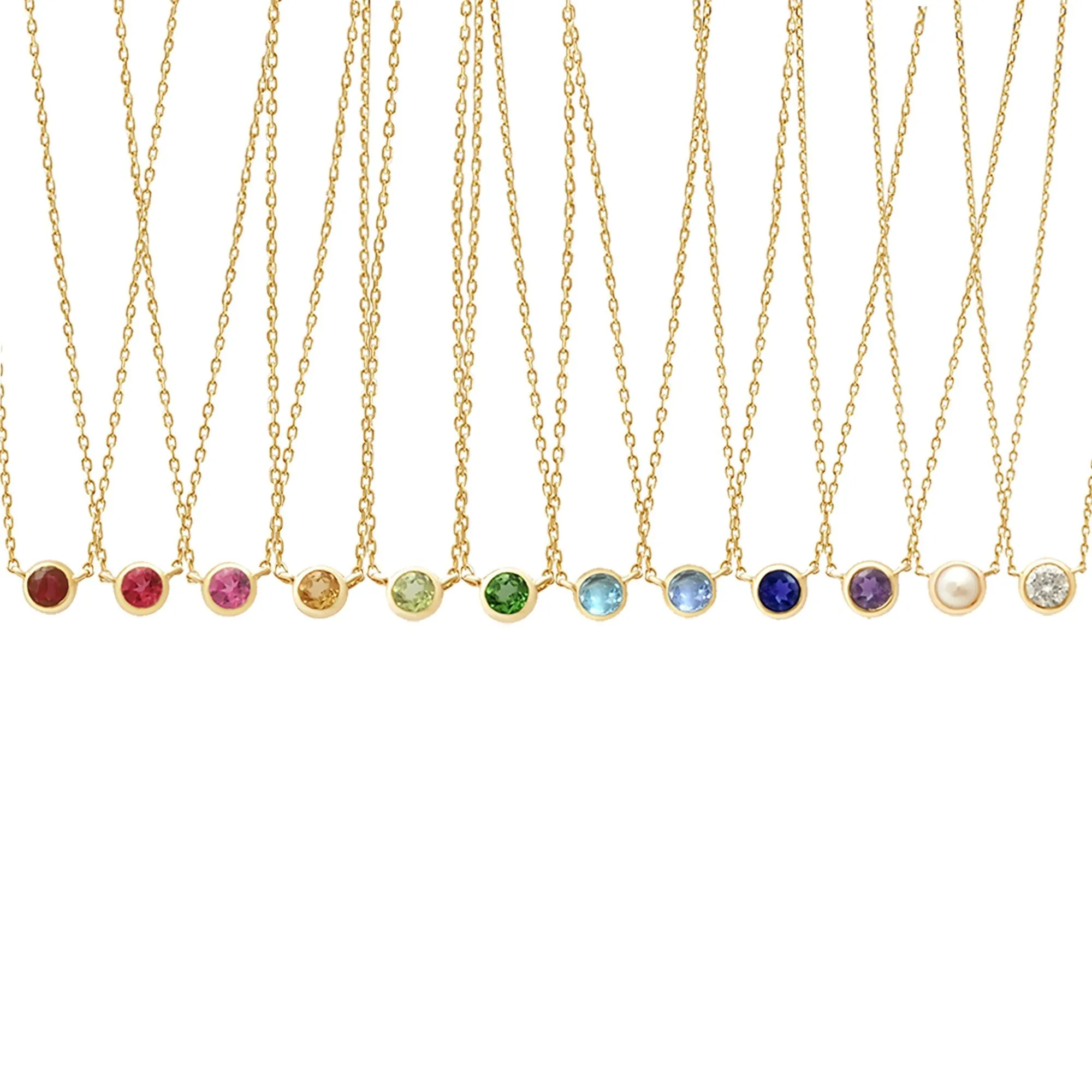 Emerald Station Necklace Bezel Set in 14k Gold