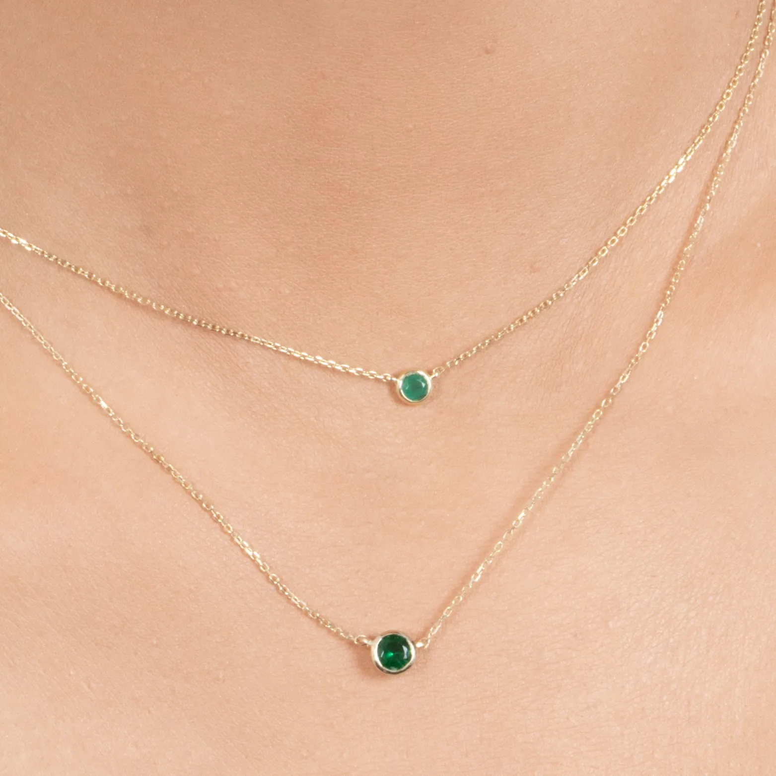 Emerald Station Necklace Bezel Set in 14k Gold