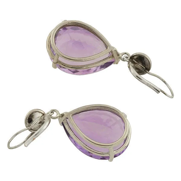 Estate 14kt Amethyst Teardrop & Diamond Earrings