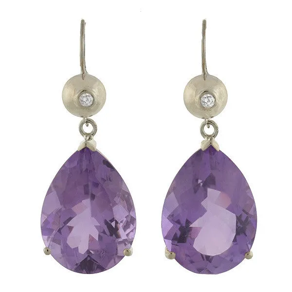 Estate 14kt Amethyst Teardrop & Diamond Earrings