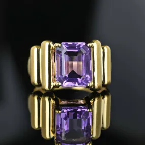 Estate Gold 4 Carat Step Cut Amethyst Cocktail Ring