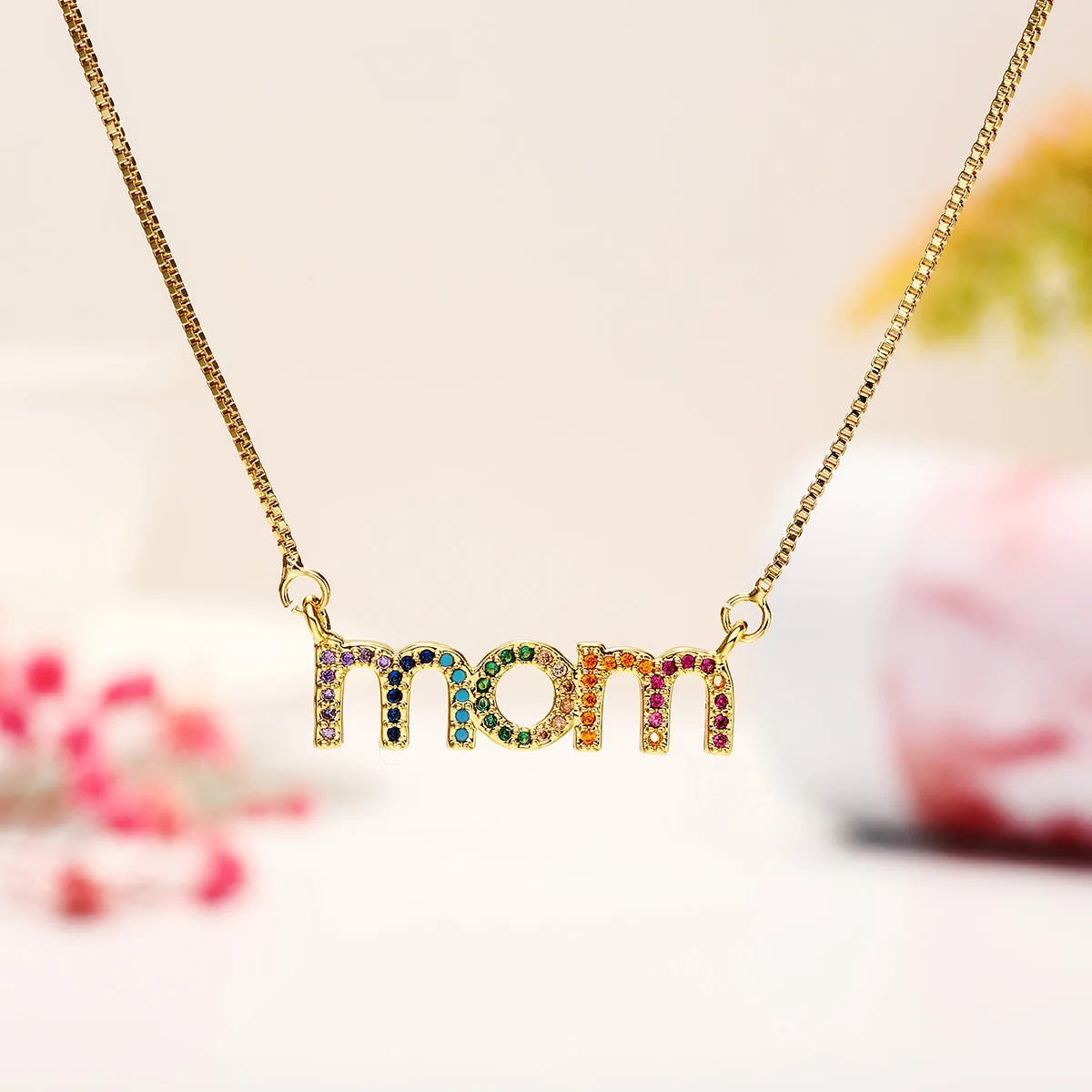 Fancy Diamond Mom Pendent Necklace