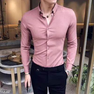 Fancy Fabulous Fashionable Peach Cotton Button-Up Shirt for Men