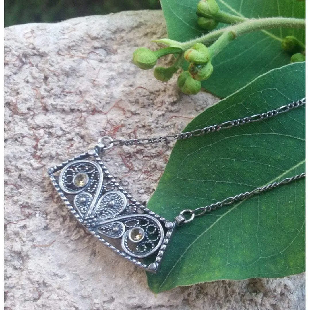 Filigree Israeli Silver Necklace. Sterling silver Jewelry for Woman.