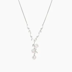 Freshwater Pearl & White Topaz Leaf Necklace