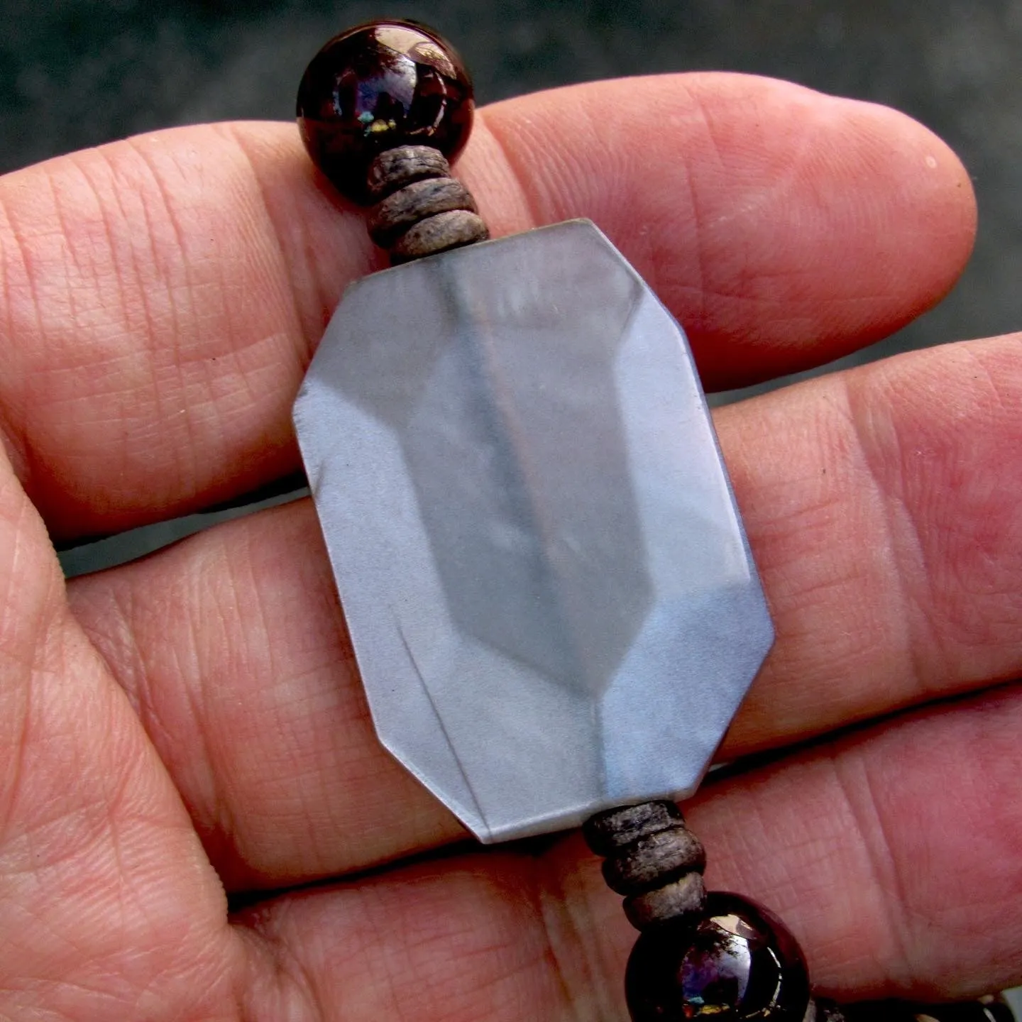 Garnet gemstone and silver moonstone leather bracelet