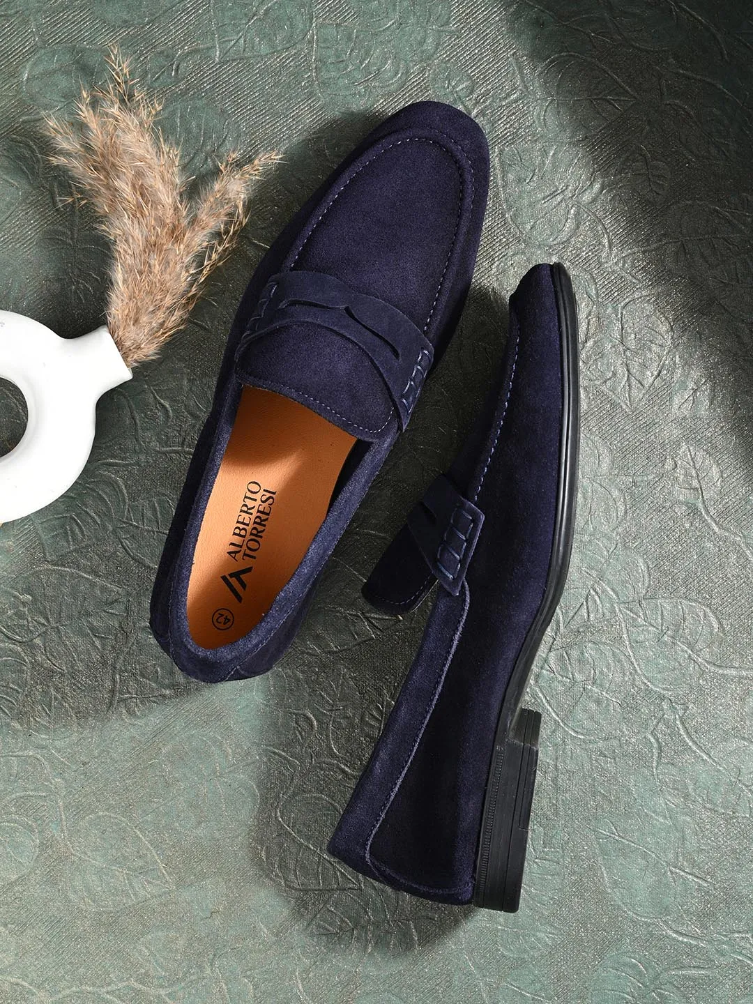 Genuine Navy Suede Leather Formal Shoes