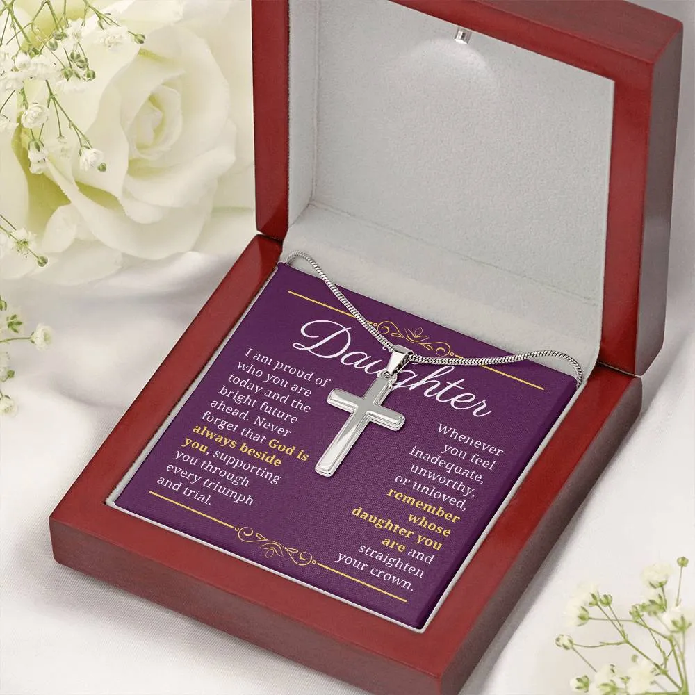 Gift For Daughter, Confirmation or Baptism Proud of Who You Are Stainless Steel Cross Necklace