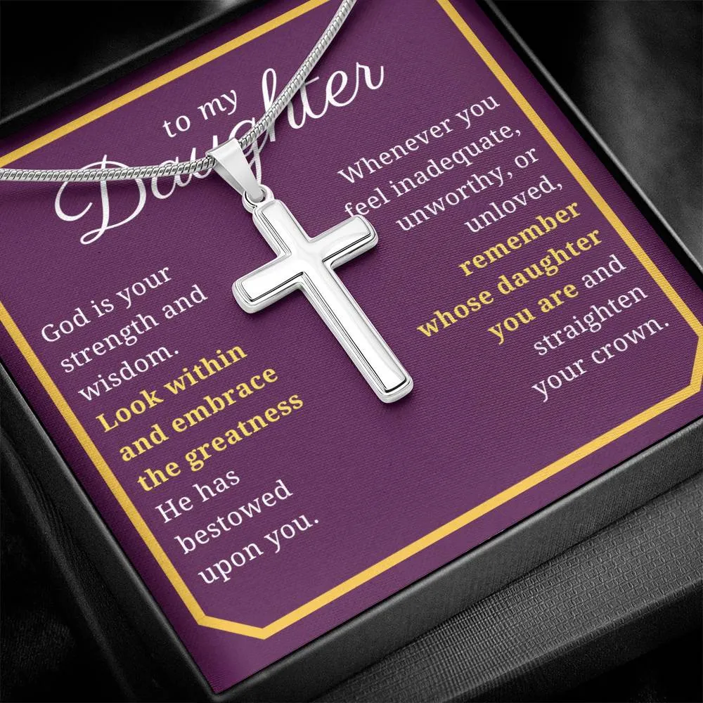 Gift For Daughter, Confirmation or Baptism Strength and Wisdom Stainless Steel Cross Necklace