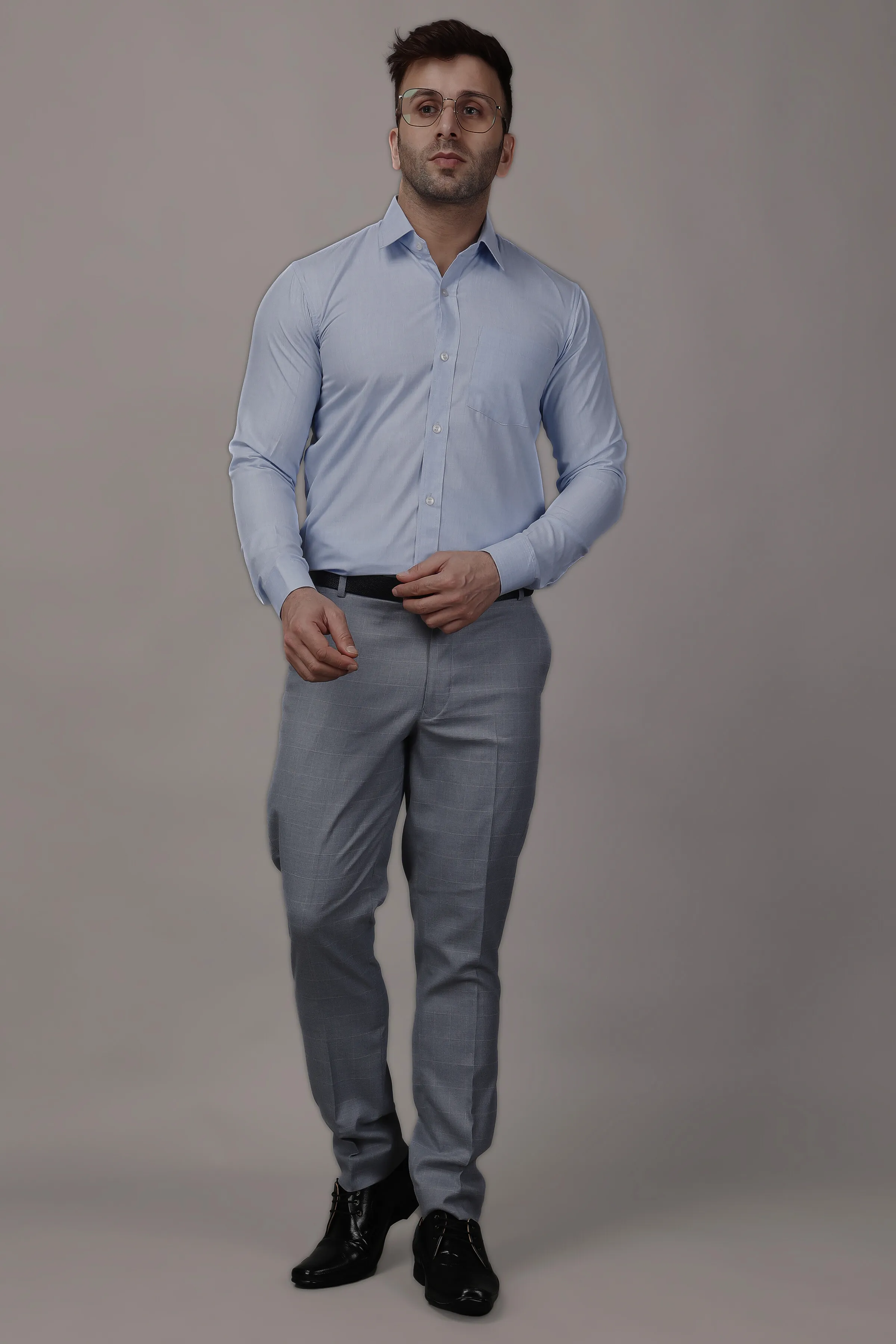 Graphite Checked Formal Trousers