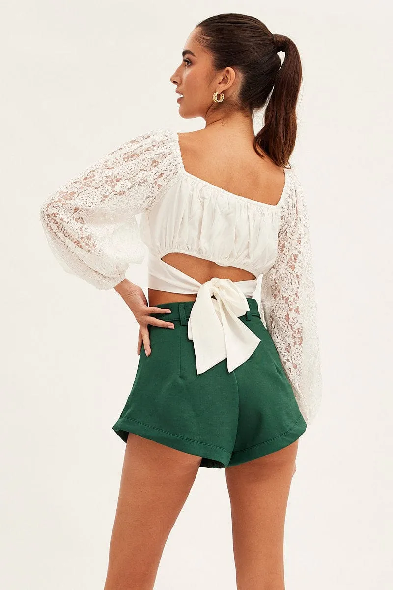 Green High Rise Shorts Pleated