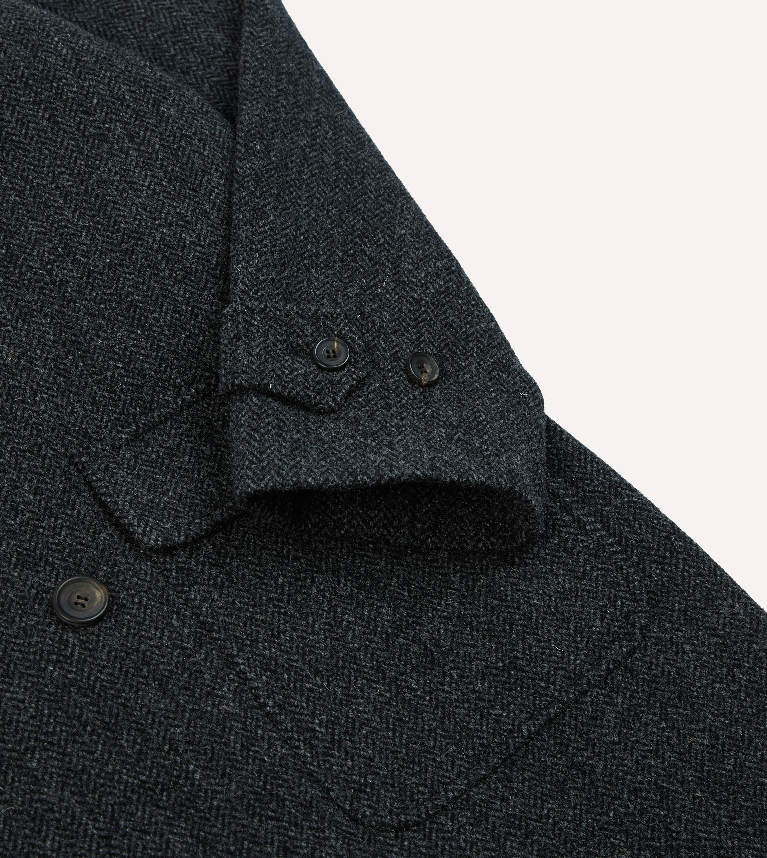 Grey Herringbone Wool Double-Breasted Raglan Coat