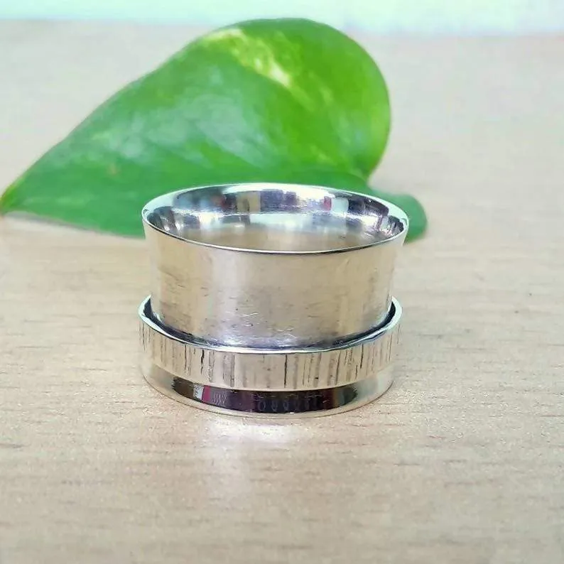 Hammered Silver Fidget Spinner Worry Anxiety Meditation Ring,Handmade Jewelry, Gift for her