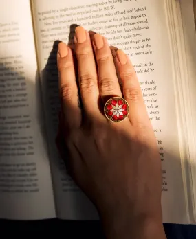 Hand Embroidered Red And Gold Ring