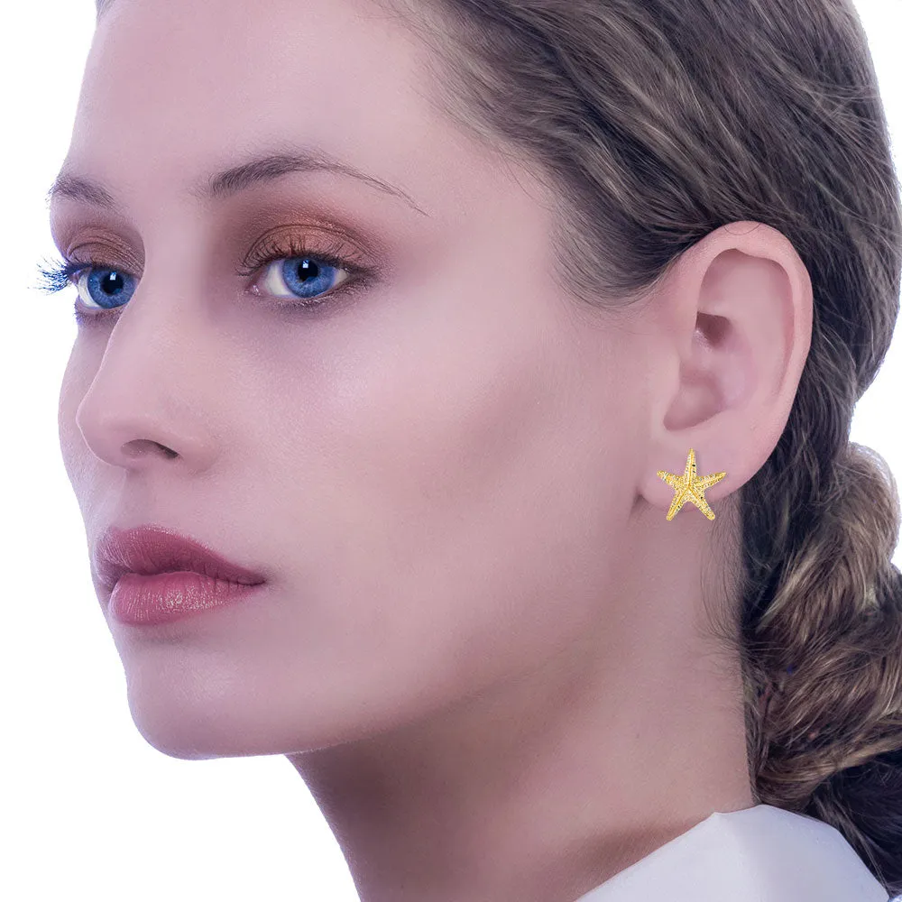 Handmade Gold Plated Silver Stud Starfish Earrings