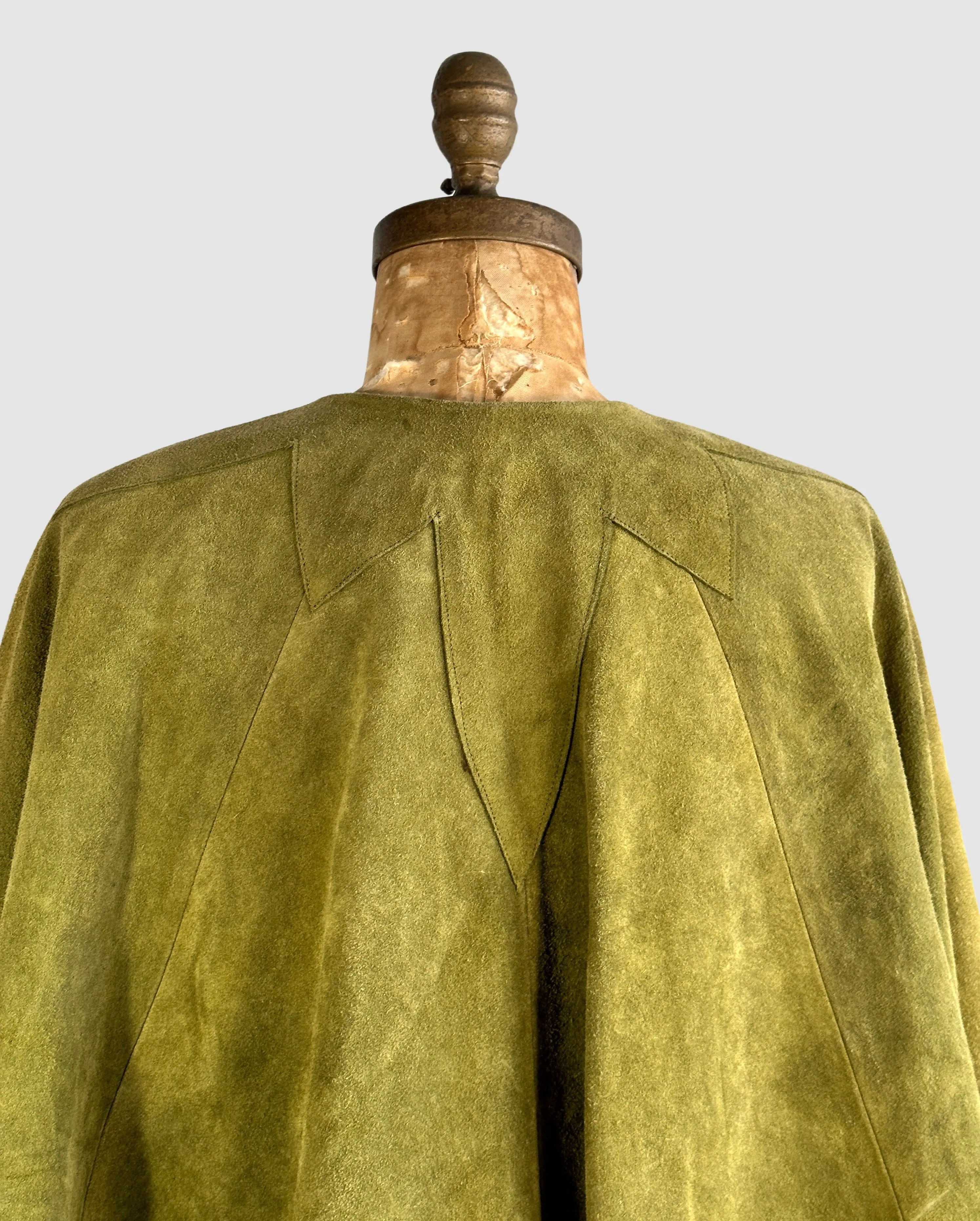 HOW SUEDE IT IS 60s Green Leather Applique Poncho  Small Medium