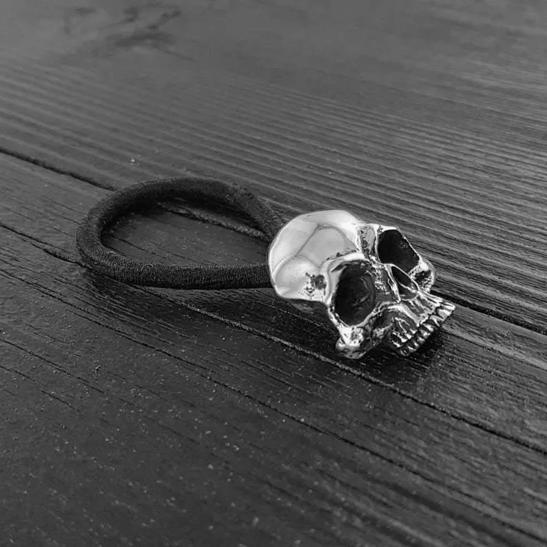 Human Skull Hair Tie Pony Tail Holder Solid Cast Stainless Steel