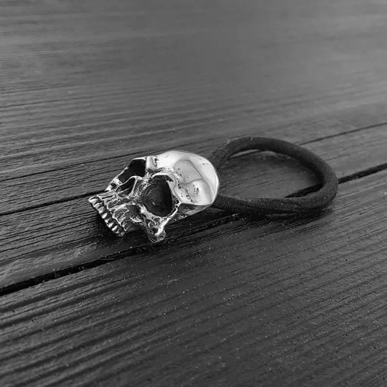 Human Skull Hair Tie Pony Tail Holder Solid Cast Stainless Steel