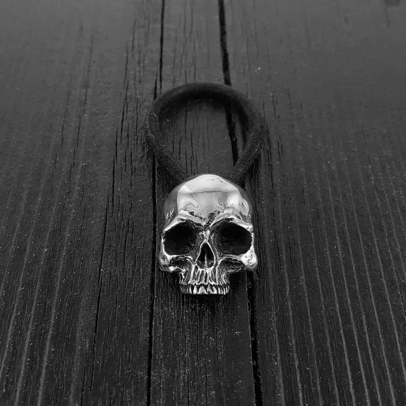 Human Skull Hair Tie Pony Tail Holder Solid Cast Stainless Steel