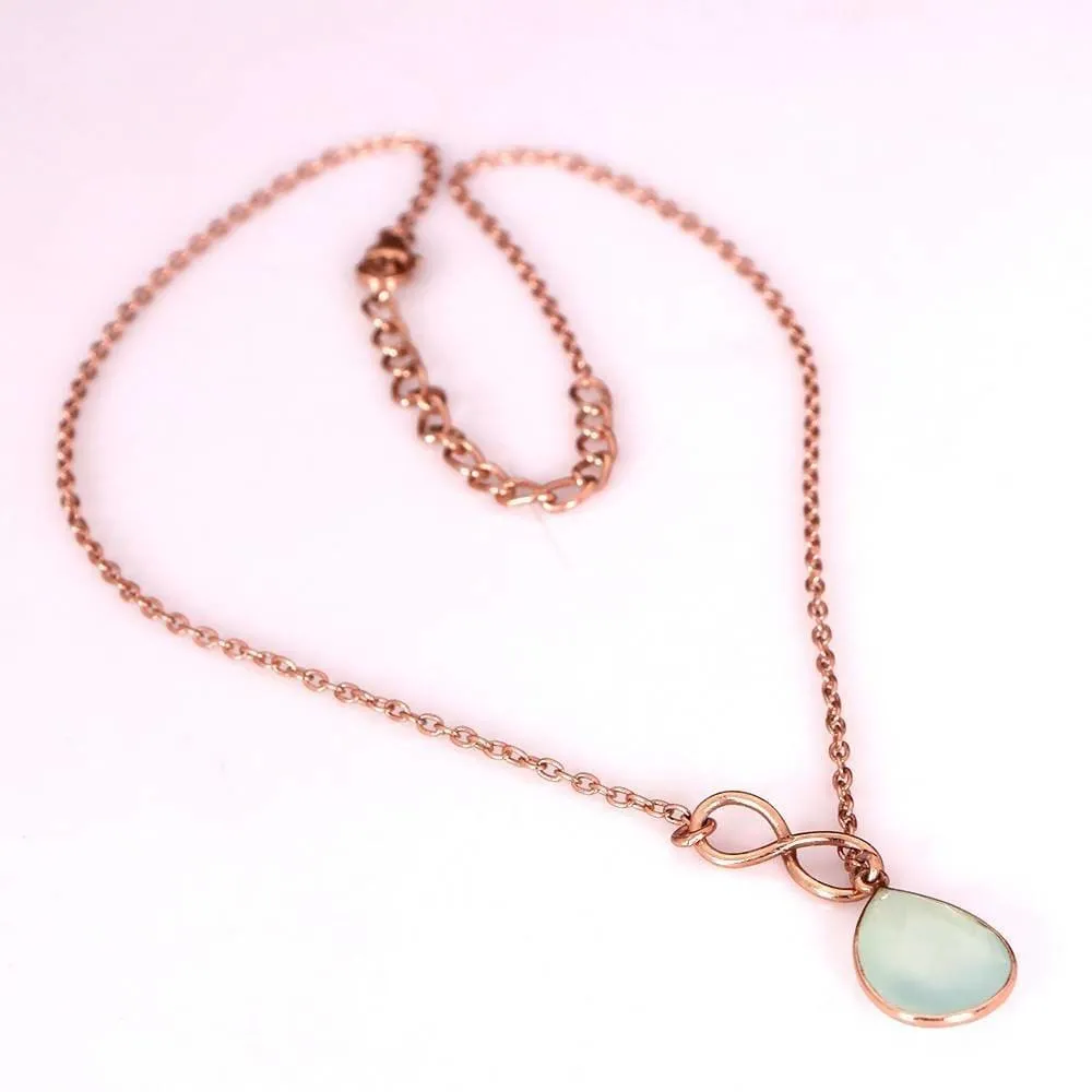 Infinity Necklace Rose Gold Vermeil In 925 Sterling Silver With Natural Chalcedony Gemstone, Women Silver Lariat Necklace