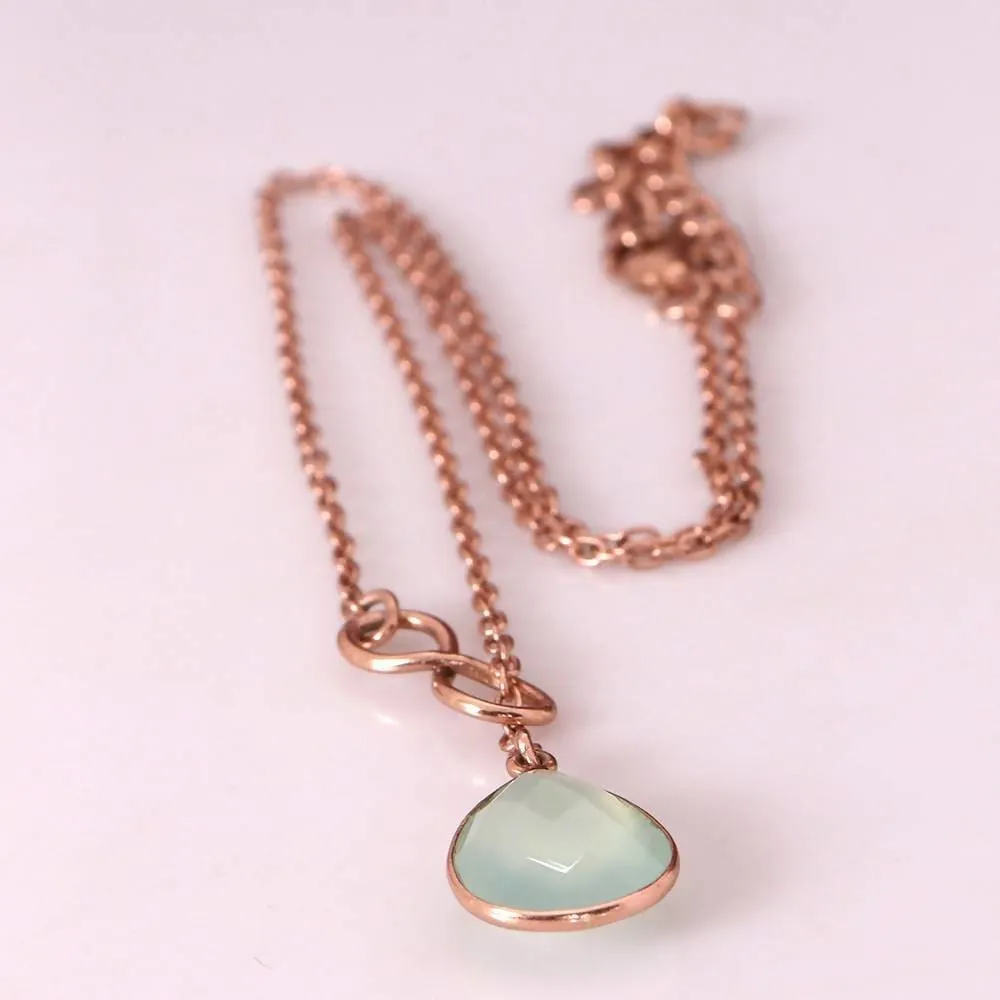 Infinity Necklace Rose Gold Vermeil In 925 Sterling Silver With Natural Chalcedony Gemstone, Women Silver Lariat Necklace