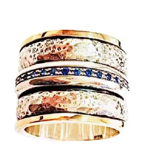 Israel Silver Gold Spinner ring, CZ zircons fidget ring for woman