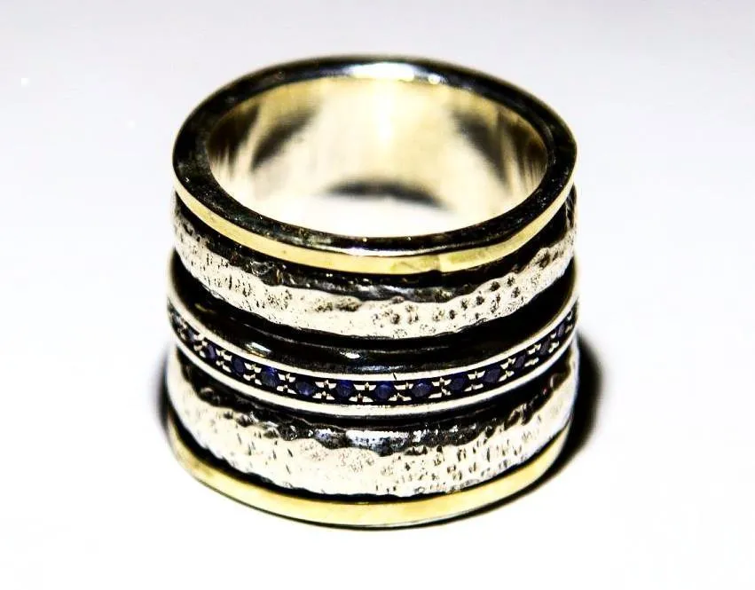 Israel Silver Gold Spinner ring, CZ zircons fidget ring for woman