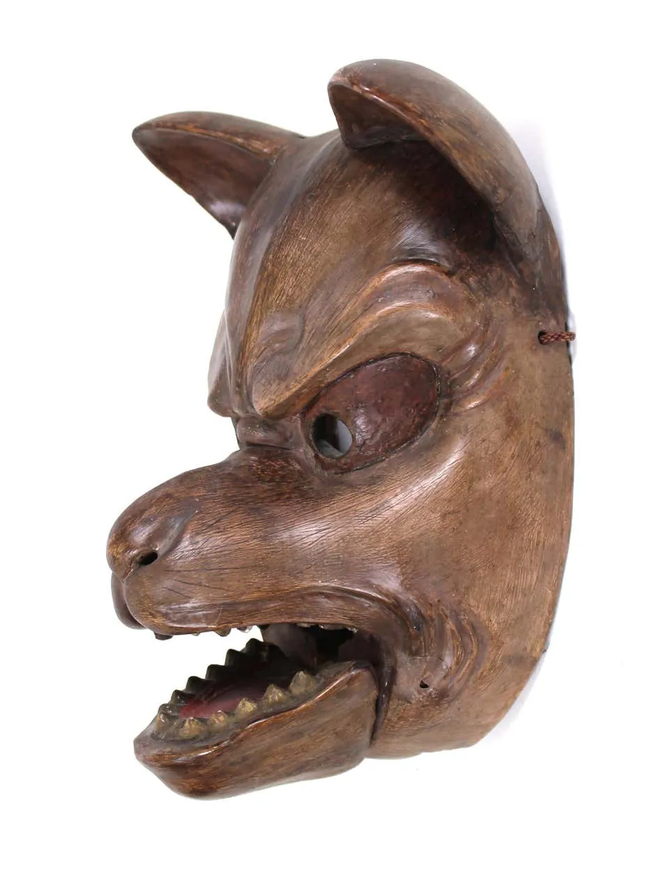 Japanese Edo Carved Wood Fox Mask with Articulated Jaw