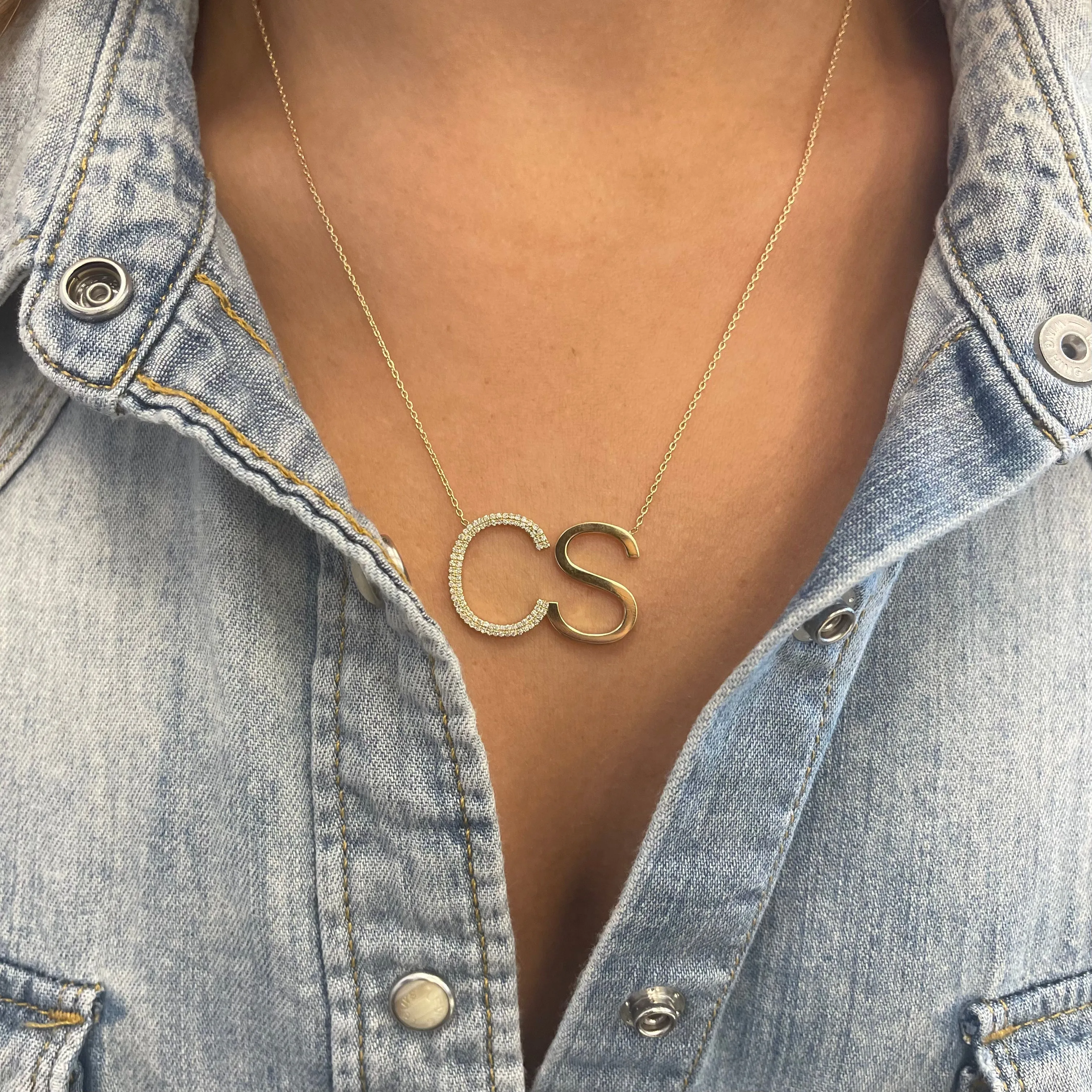 Jumbo Diamond and Solid 2-Initials Necklace