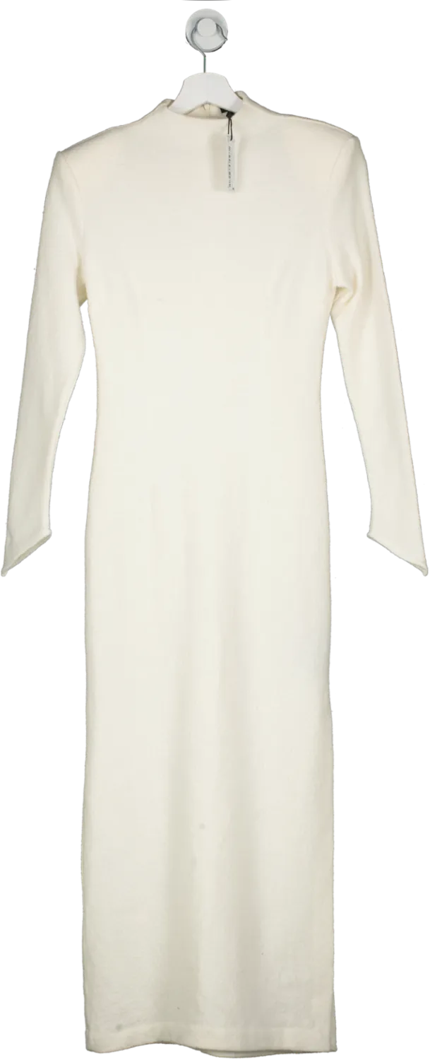 Karen Millen Cream Wool Funnel Neck Knit Midi Dress UK XS