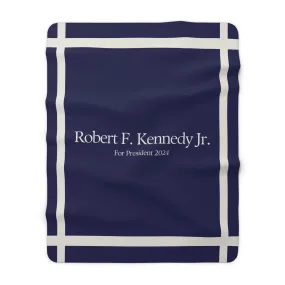 Kennedy for President Bordered Navy Sherpa Fleece Blanket