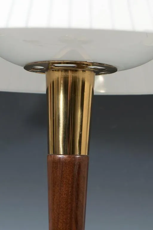 Lightolier Italian Lamp with Tapered Stem in Brass and Wood