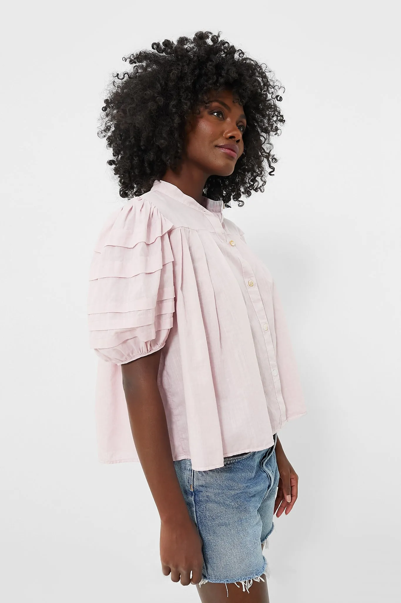 Lilac Salome Puff Sleeve Button Down Top