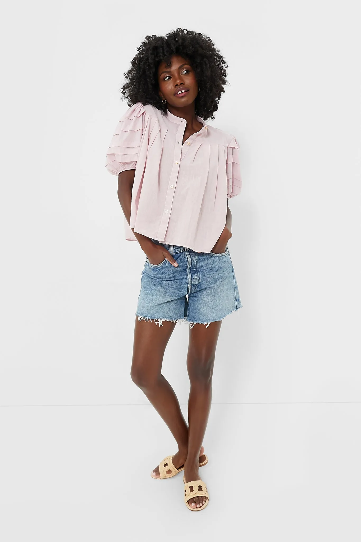 Lilac Salome Puff Sleeve Button Down Top