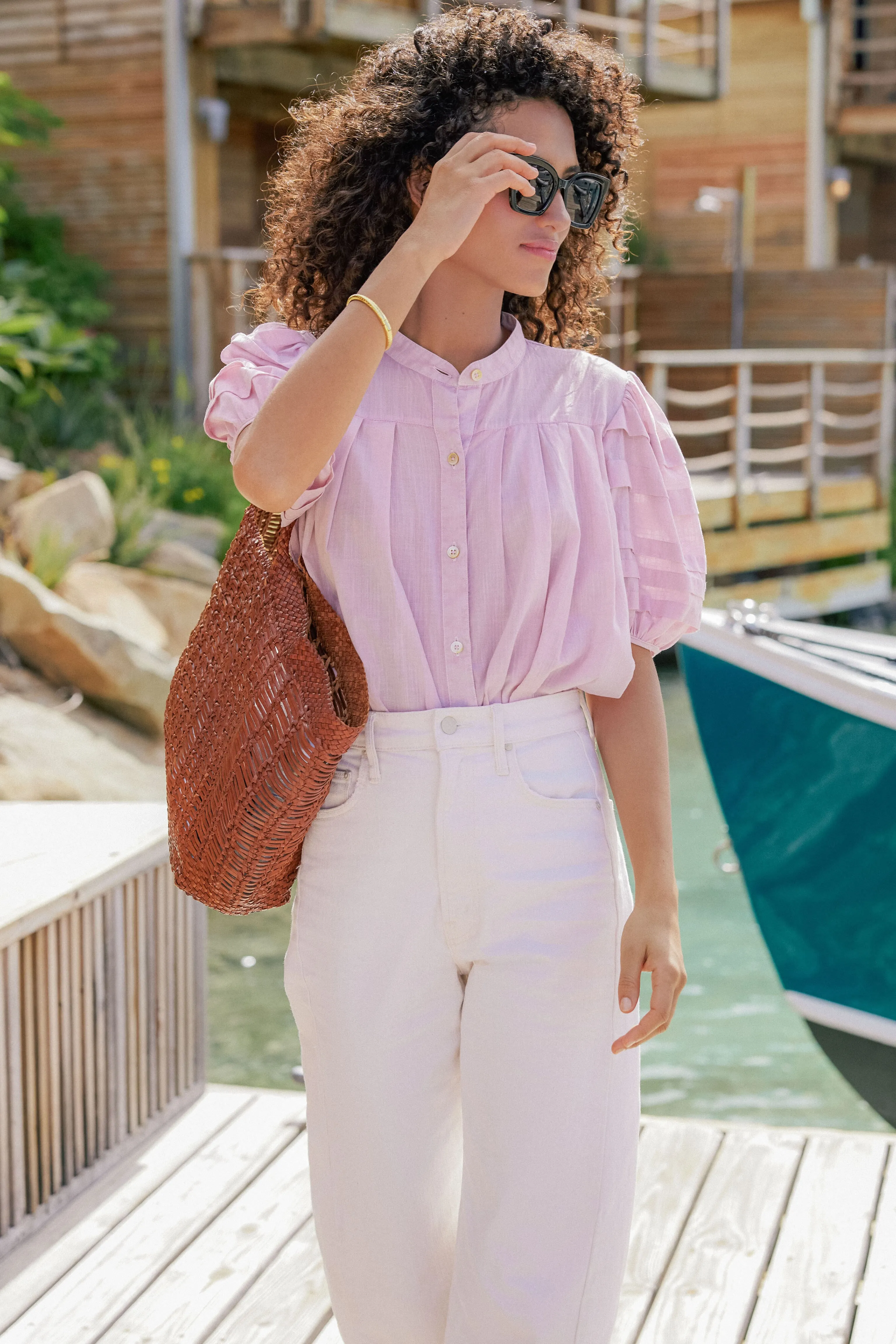 Lilac Salome Puff Sleeve Button Down Top