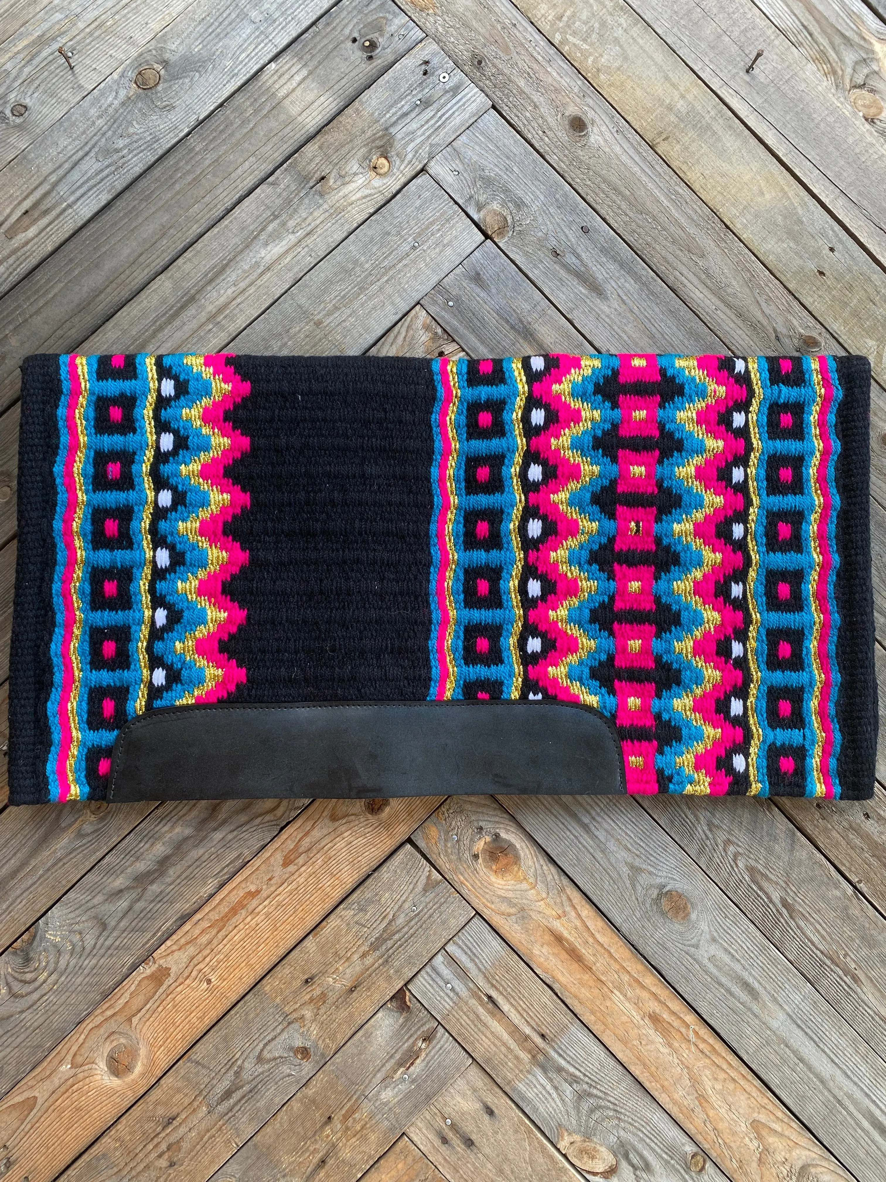 Luxe Woven Western Saddle Pad - Black/Pink & Turquoise