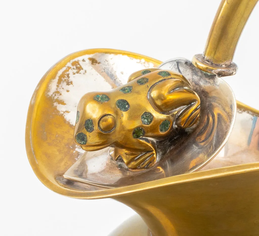 Mexican Mixed Metal Stone Inlaid Pitcher with Frog